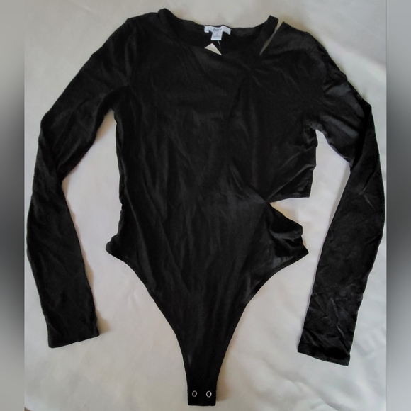 Women's Black bodysuit partial sheer with cutouts & snaps Size Small - Picture 1 of 8